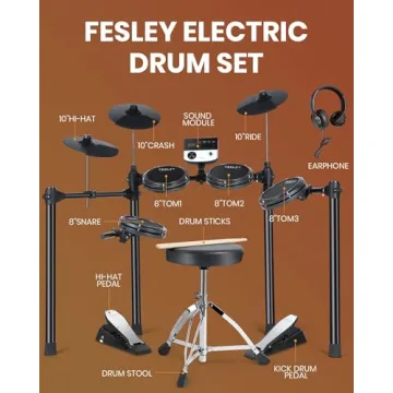 Fesley Electric Drum Set with Mesh Pads and Accessories