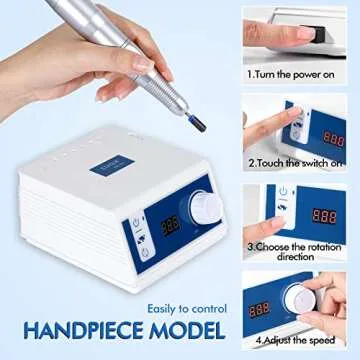 L'UGX Professional Nail Drill, 45000RPM Brushless Electric Nail File Manicure Pedicure with 7 Drill Bits, Perfect for Home Salon Use, Foot Pedal, Low Noise and Low Vibration