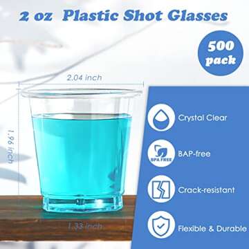 Lilymicky 500 PACK 2 oz Plastic Shot Glasses, 2 Ounce Clear Disposable Party Cups for Vodka, Whiskey, Tequila, Mini Plastic Containers for Sauce, and Sample Tasting