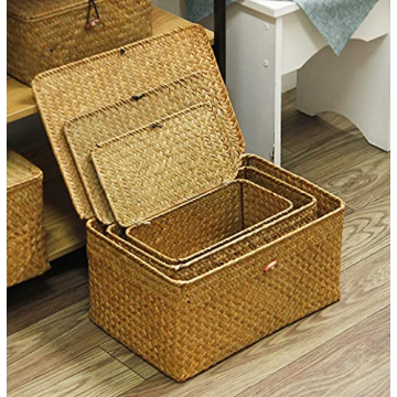 FEILANDUO Decorative Wicker Basket Set of 3 with Lids