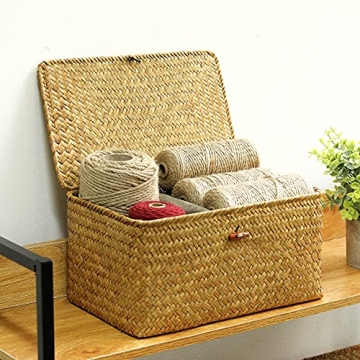 FEILANDUO Decorative Wicker Basket Set of 3 with Lids