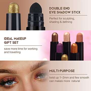SUSIKEKI 6PCS Eyeshadow Stick + 1PC Double End Eyeshadow Brush Soft Creamy Matte Shimmer Eye Shadow Pencil Crayon High Pigmented Shiny Eyeshadow Pencil Waterproof Classy Eye Shadow Sticks Sets