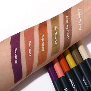 SUSIKEKI 6PCS Eyeshadow Stick + 1PC Double End Eyeshadow Brush Soft Creamy Matte Shimmer Eye Shadow Pencil Crayon High Pigmented Shiny Eyeshadow Pencil Waterproof Classy Eye Shadow Sticks Sets