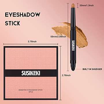 SUSIKEKI 6PCS Eyeshadow Stick + 1PC Double End Eyeshadow Brush Soft Creamy Matte Shimmer Eye Shadow Pencil Crayon High Pigmented Shiny Eyeshadow Pencil Waterproof Classy Eye Shadow Sticks Sets