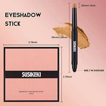 SUSIKEKI 6PCS Eyeshadow Stick + 1PC Double End Eyeshadow Brush Soft Creamy Matte Shimmer Eye Shadow Pencil Crayon High Pigmented Shiny Eyeshadow Pencil Waterproof Classy Eye Shadow Sticks Sets