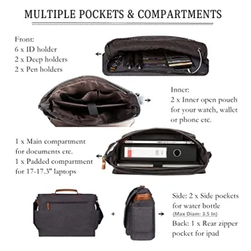 ESTARER 17" Laptop Messenger Bag - Water-resistant Grey Bag