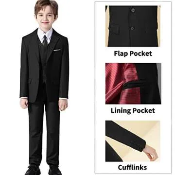 Boy Suits Formal 6 Pieces Slim Fit Black Suit for Boys Wedding Outfit Toddler Kids Tuxedo Dresswear ...