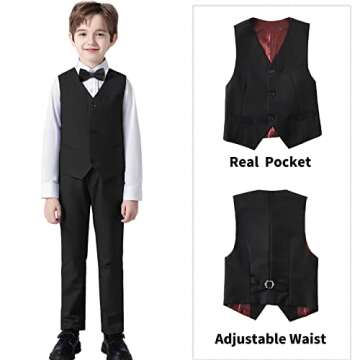 Boy Suits Formal 6 Pieces Slim Fit Black Suit for Boys Wedding Outfit Toddler Kids Tuxedo Dresswear Set Size 5