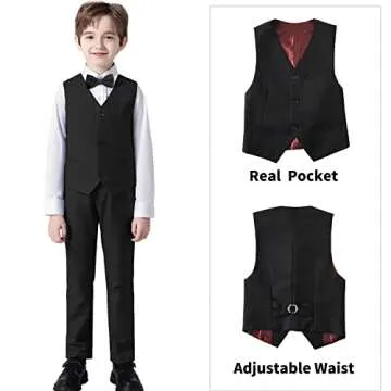 Boy Suits Formal 6 Pieces Slim Fit Black Suit for Boys Wedding Outfit Toddler Kids Tuxedo Dresswear Set Size 5