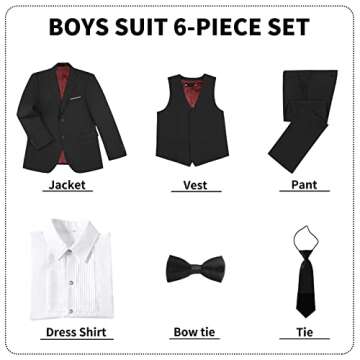 Boy Suits Formal 6 Pieces Slim Fit Black Suit for Boys Wedding Outfit Toddler Kids Tuxedo Dresswear Set Size 5