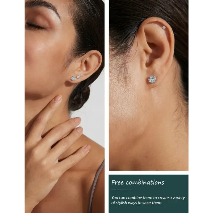 5 Pairs Hypoallergenic CZ Stud Earrings Stainless Steel