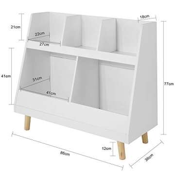 Haotian KMB19-W, Children Kids Bookcase with 5 Compartments, Storage Book Shelf, Storage Display, Rack, Organizer, Holder