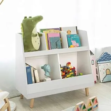 Haotian KMB19-W, Children Kids Bookcase with 5 Compartments, Storage Book Shelf, Storage Display, Rack, Organizer, Holder