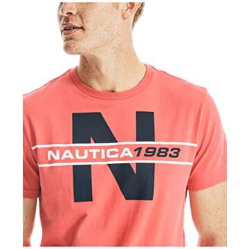 Nautica mens Short Sleeve 100% Cotton Classic Logo-series Graphic-tee Polo Shirt, Sailor Red, Large US