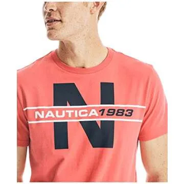 Nautica mens Short Sleeve 100% Cotton Classic Logo-series Graphic-tee Polo Shirt, Sailor Red, Large US