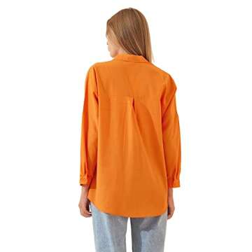 BIG DART Oversized Button Down Shirts for Women, Dressy Casual Long Sleeve Blouses Summer Tops Tunics (US, Alpha, Small, Regular, Regular, Orange)