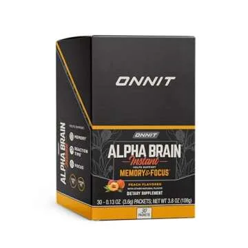 ONNIT Alpha Brain Instant Peach Flavor - Nootropic Brain Booster Memory Supplement - for Focus, Energy & Clarity - Alpha GPC Choline, Cats Claw, L-Theanine, Bacopa - 30ct