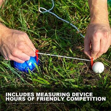 Bocce Balls Set 90mm for Backyard Lawn Beach Outdoor Family Bocci Yard Game for Kids, Set of 8 Polyresin Bochie Ball, 1 Pallino, Carrying Bag, Measuring Rope (Red/Yellow/Green/Blue, 2-8 players)