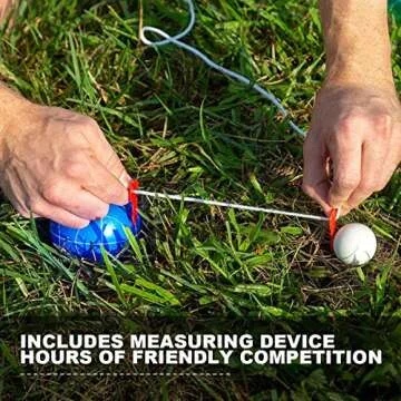 Bocce Balls Set 90mm for Backyard Lawn Beach Outdoor Family Bocci Yard Game for Kids, Set of 8 Polyresin Bochie Ball, 1 Pallino, Carrying Bag, Measuring Rope (Red/Yellow/Green/Blue, 2-8 players)