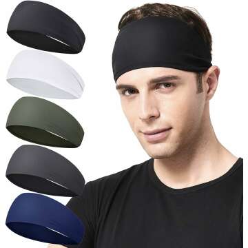 Mens 5-Pack Running Headbands for Sports and Fitness