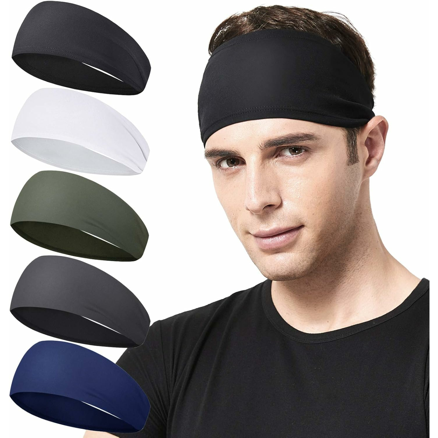 Mens 5-Pack Running Headbands for Sports and Fitness
