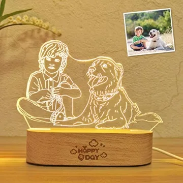 Magic Lunar Romantic Custom 3D Photo Lamp Glass Night Light Handmade Drawing Minimalist Line Art Picture Engraving Illusion Light Up Sign Plaque with Wood Stand, Anniversary Valentines Birthday Gift