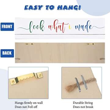 Look What I Made Sign with Clips Kids Artwork Display Signs Kids Art Display for Wall Hanging Kids A...