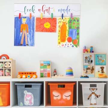 Look What I Made Sign with Clips Kids Artwork Display Signs Kids Art Display for Wall Hanging Kids Artwork Frames Changeable Child Artwork Display Frame Wood Playroom Sign Nursery Playroom Wall Decor