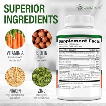 Acne Supplements for Clear Skin with Biotin, Zinc, Vitamin A & Niacin - Acne Pills for Acne Scar Tre...