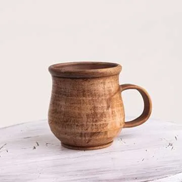 Pottery Clay Coffee Mug Ceramic 8.5 oz - Handmade Brown Coffee Cup Unique Rustic Tea Cups Clear Stoneware Mugs - Farmhouse Handcrafted Pottery Gifts for Men Husband Dad