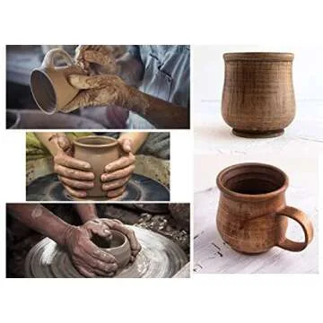 Pottery Clay Coffee Mug Ceramic 8.5 oz - Handmade Brown Coffee Cup Unique Rustic Tea Cups Clear Stoneware Mugs - Farmhouse Handcrafted Pottery Gifts for Men Husband Dad