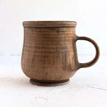 Pottery Clay Coffee Mug Ceramic 8.5 oz - Handmade Brown Coffee Cup Unique Rustic Tea Cups Clear Stoneware Mugs - Farmhouse Handcrafted Pottery Gifts for Men Husband Dad