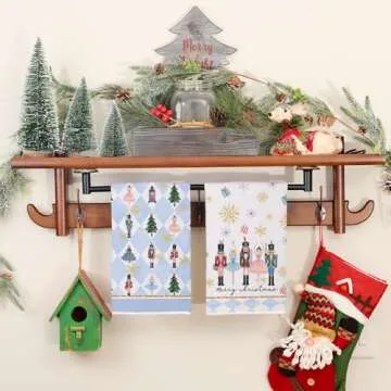 DineDia Nutcrackers Christmas Kitchen Towels Set of 2,Blue Snowflake Xmas Tree Dish Hand Towels Holiday Home Indoor Bathroom Party Seasonal Noel Decorations DD033