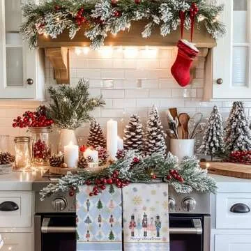 DineDia Nutcrackers Christmas Kitchen Towels Set of 2,Blue Snowflake Xmas Tree Dish Hand Towels Holiday Home Indoor Bathroom Party Seasonal Noel Decorations DD033