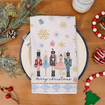 DineDia Nutcrackers Christmas Kitchen Towels Set of 2,Blue Snowflake Xmas Tree Dish Hand Towels Holiday Home Indoor Bathroom Party Seasonal Noel Decorations DD033