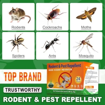 Powerful Natural Rodent Mouse Repellent Pouches - Peppermint Oil Safety for Family & Pets 24 Packs