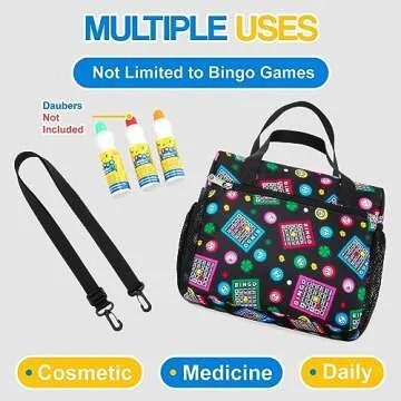 Bingo Bags with Pockets for Bingo Accessories Supplies Large Bingo Tote for Bingo Daubers Bingo Gifts for Women Bingo Lover Water Resistant Bingo Carry Bag with Shoulder Strap Bingo Game Essentials