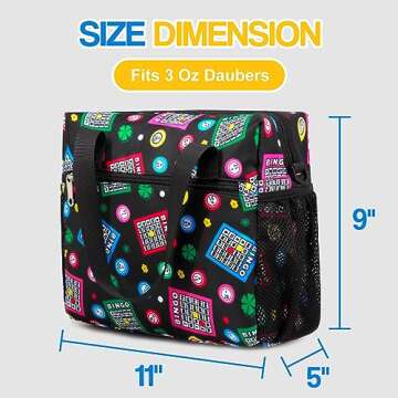 Bingo Bags with Pockets for Bingo Accessories Supplies Large Bingo Tote for Bingo Daubers Bingo Gifts for Women Bingo Lover Water Resistant Bingo Carry Bag with Shoulder Strap Bingo Game Essentials