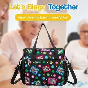 Bingo Bags with Pockets for Bingo Accessories Supplies Large Bingo Tote for Bingo Daubers Bingo Gifts for Women Bingo Lover Water Resistant Bingo Carry Bag with Shoulder Strap Bingo Game Essentials