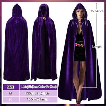 Liitrsh Hooded Cloak Halloween Costume - Velvet Cape for Women Witch Cosplay