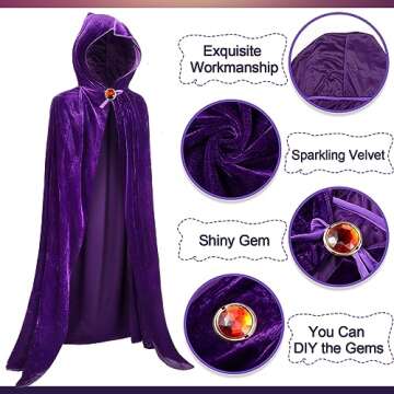 Liitrsh Purple Hooded Cloak for Halloween and Cosplay