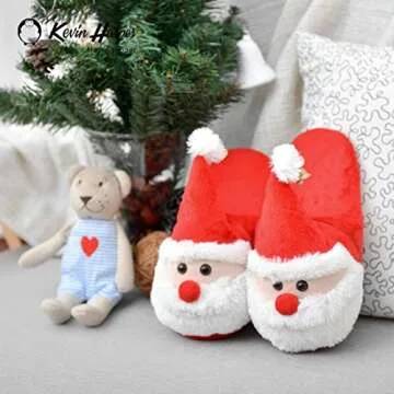 Christmas Slippers House Slippers Xmas 3D Santa Claus Memory Foam Slippers Shoes Warm Anti-slip Shockproof Soft Fluffy Cotton Slippers Winter for Kids Boys Girls Ladies Adults Female 8.5 (10.04'')