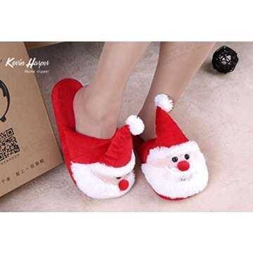 Christmas Slippers House Slippers Xmas 3D Santa Claus Memory Foam Slippers Shoes Warm Anti-slip Shockproof Soft Fluffy Cotton Slippers Winter for Kids Boys Girls Ladies Adults Female 8.5 (10.04'')