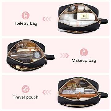 BAGSMART Cosmetic Pouch, Elegant Roomy Makeup Bag,Travel Zipper Pouch,Water-resistant Toiletry Bag,Makeup Accessories Organizer,Black