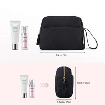BAGSMART Cosmetic Pouch, Elegant Roomy Makeup Bag,Travel Zipper Pouch,Water-resistant Toiletry Bag,Makeup Accessories Organizer,Black