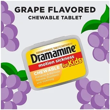 Dramamine Kids Chewable Motion Sickness Relief Grape 8 Count
