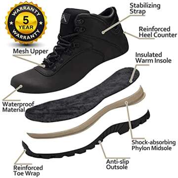 CC-Los Winter Snow Boots for Men Water Resistant Insulated Fur Lined Hiking Work Boots Warm Anti Sli...