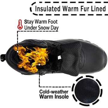 CC-Los Winter Snow Boots for Men Water Resistant Insulated Fur Lined Hiking Work Boots Warm Anti Slip Black Size 9-9.5