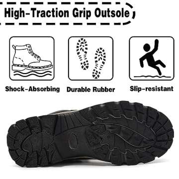 CC-Los Winter Snow Boots for Men Water Resistant Insulated Fur Lined Hiking Work Boots Warm Anti Slip Black Size 9-9.5