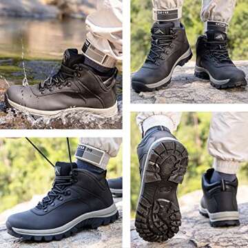 CC-Los Winter Snow Boots for Men Water Resistant Insulated Fur Lined Hiking Work Boots Warm Anti Slip Black Size 9-9.5